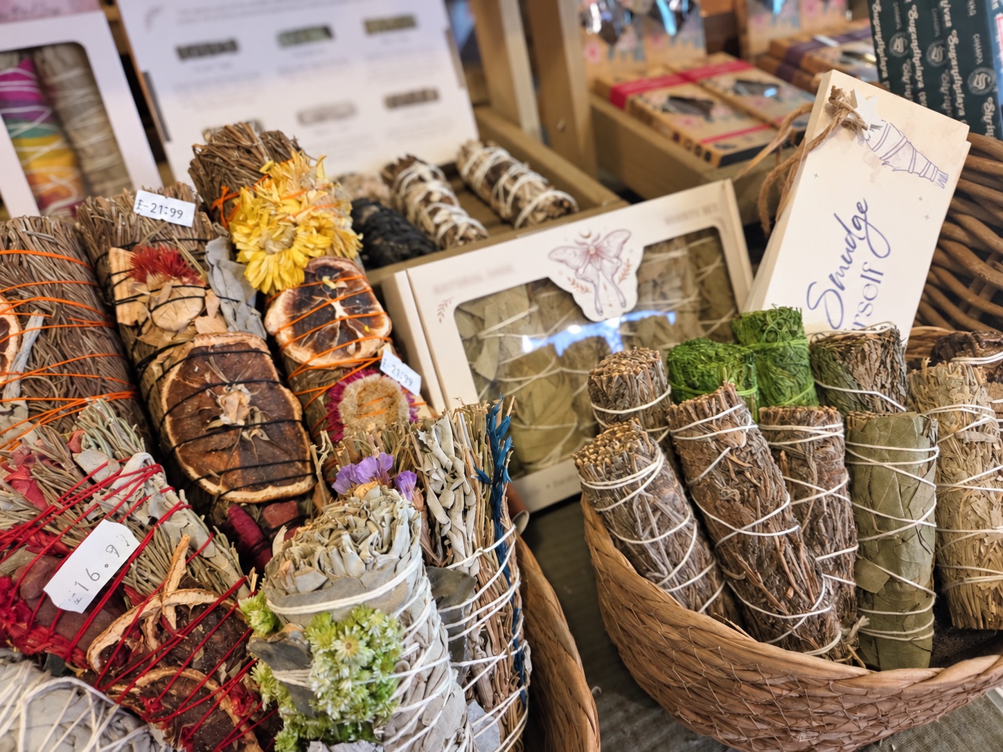 Hand-tied botanical smudge bundles in close detail