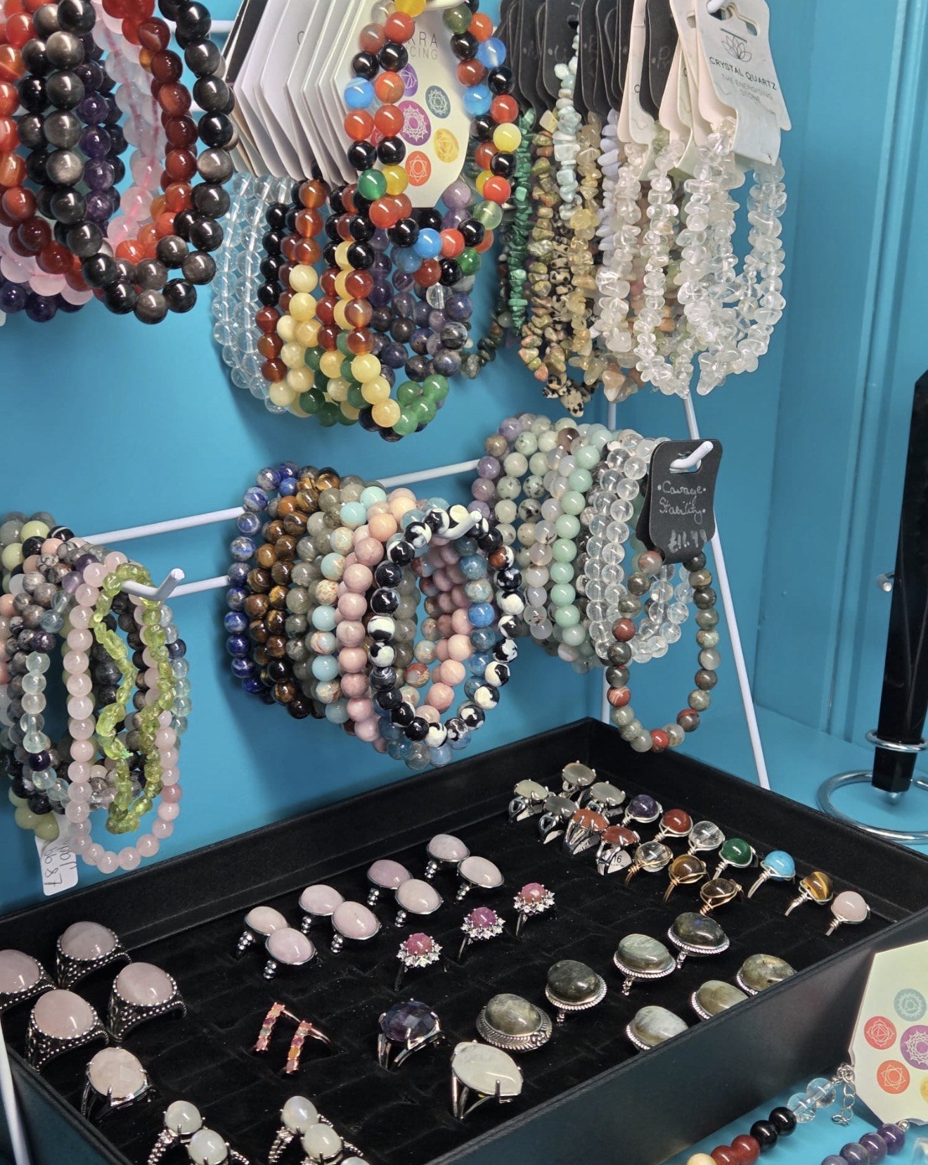 Crystal jewellery display at The Wenlock Witch