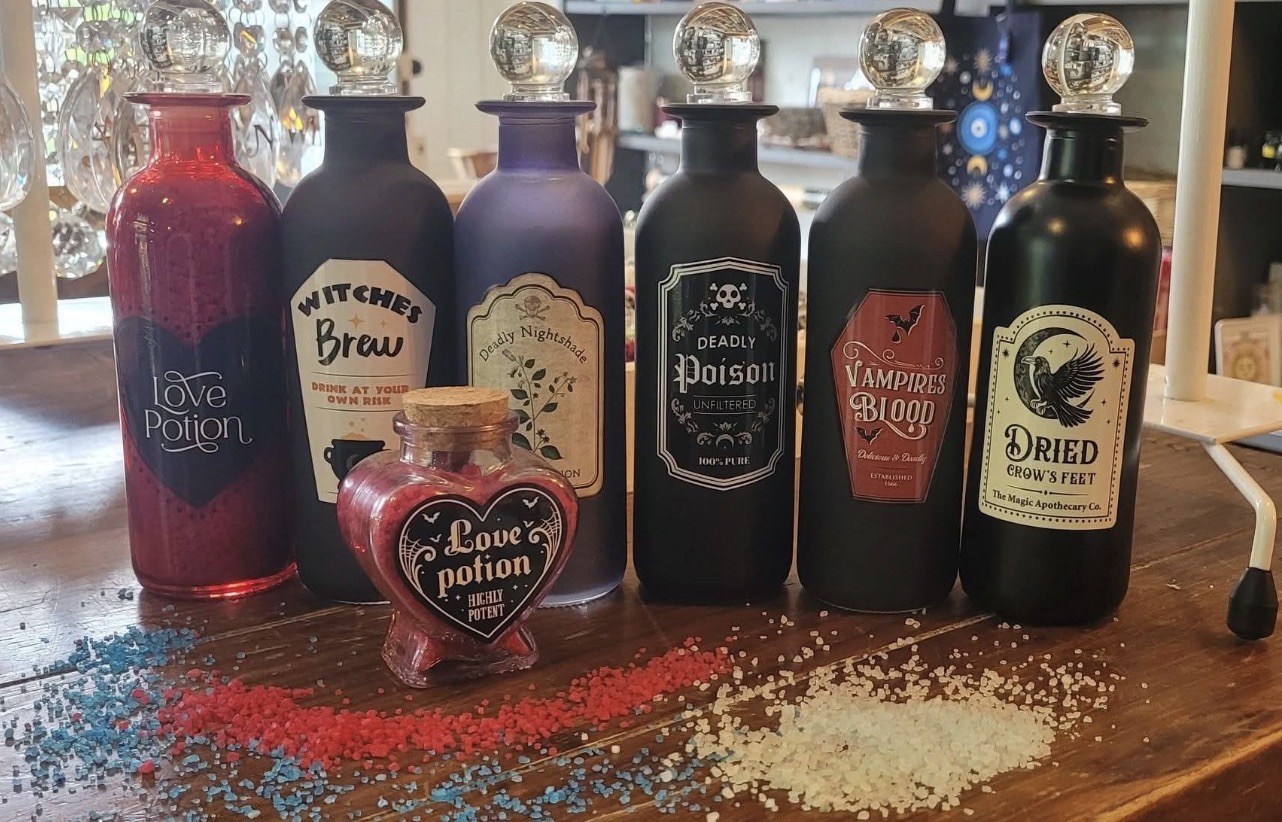 Spell and potion bottles at The Wenlock Witch